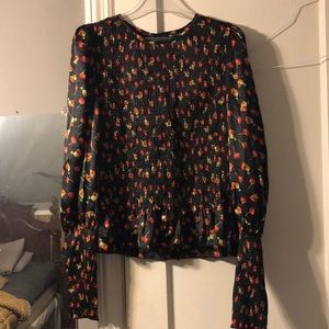 Smocked long sleeved silky top